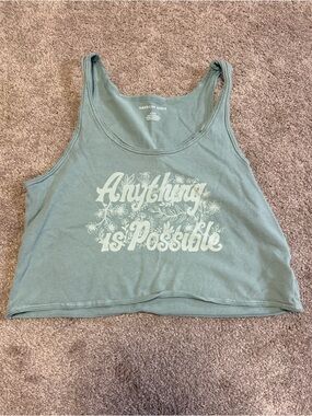 American Eagle Outfitters Sage Green Graphic Tank - "Anything is Possible"